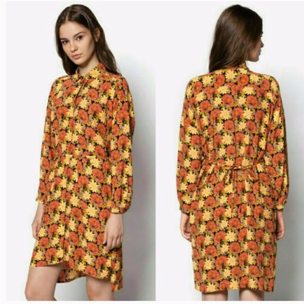 Topshop Floral Blouse Dress with Waist Tie